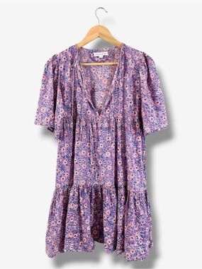 Emerson Fry Isla Dress Violet Wildflower XS/S Organic Cotton Hand Block Floral